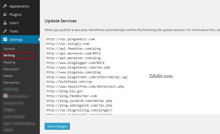 WordPress-ping-list-update